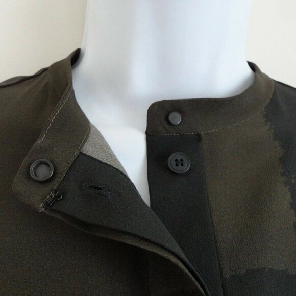 NWT VICTORIA BECKHAM Black Moss Green Printed Silk Crepe Long Sleeve Dress 42/6 - Picture 7 of 9